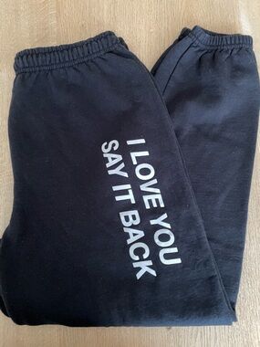 Lonely Ghost official - black sweatpants - L -  'I LOVE YOU SAY IT BACK' Graphic